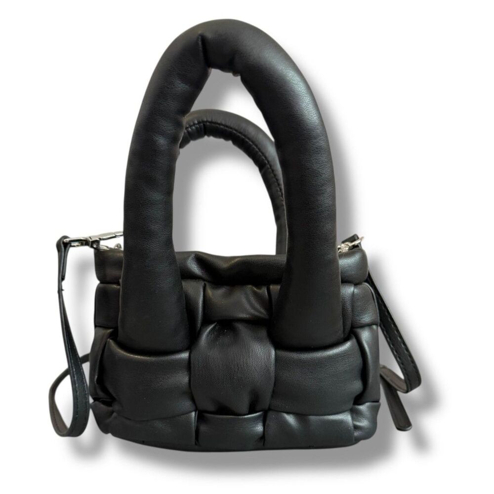 Pretty Little Thing Satchel Crossbody - Black - Puffy Faux Leather Woven NWOT